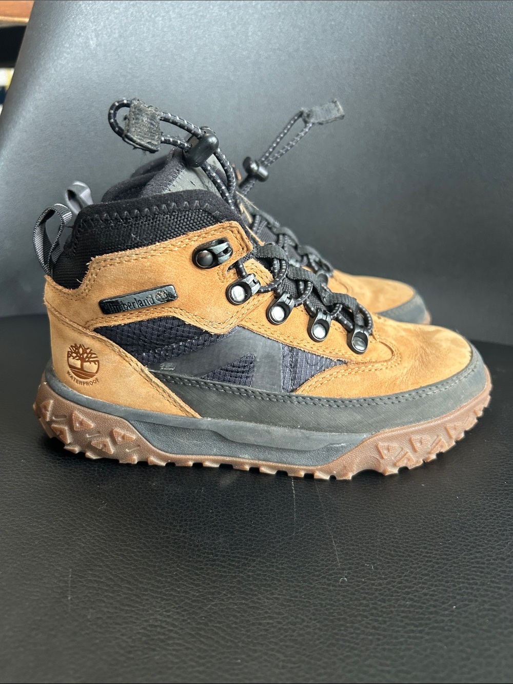 Timberland Kids Waterproof Garrison Brown and Black Boots size 12